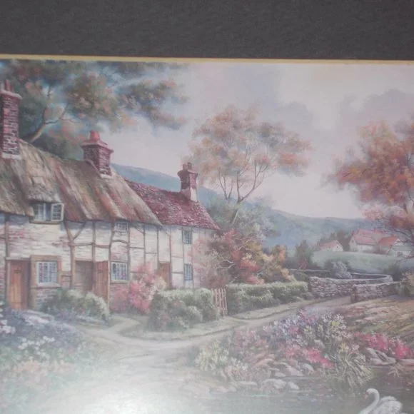 Cottage Scene signed, matted, framed under glass in ornate frame print - Picture 2 of 6